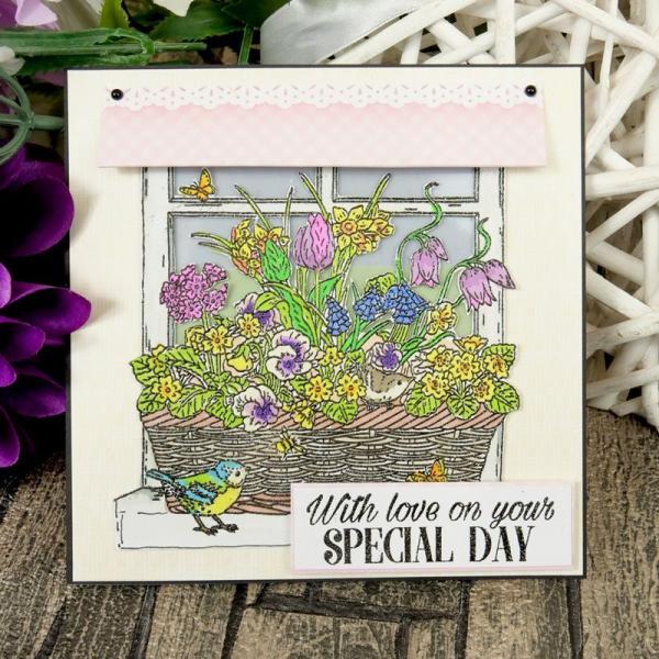 Motivstempel Springtime Wishes Flowers in the Window
